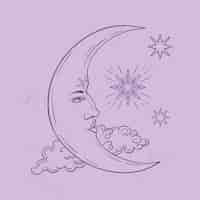 Free vector moon and stars drawing illustration