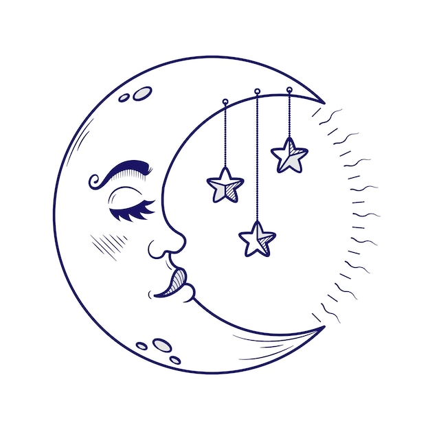 Free vector moon and stars drawing illustration