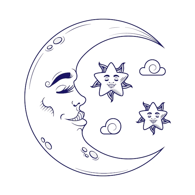 Moon and stars drawing illustration