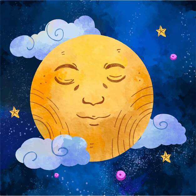 Moon and stars drawing illustration
