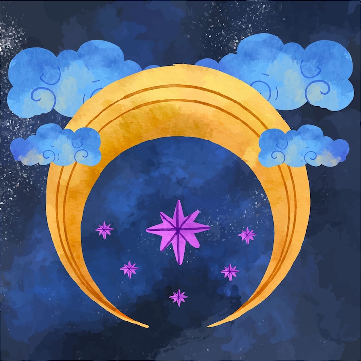 Free Vector moon and stars drawing illustration