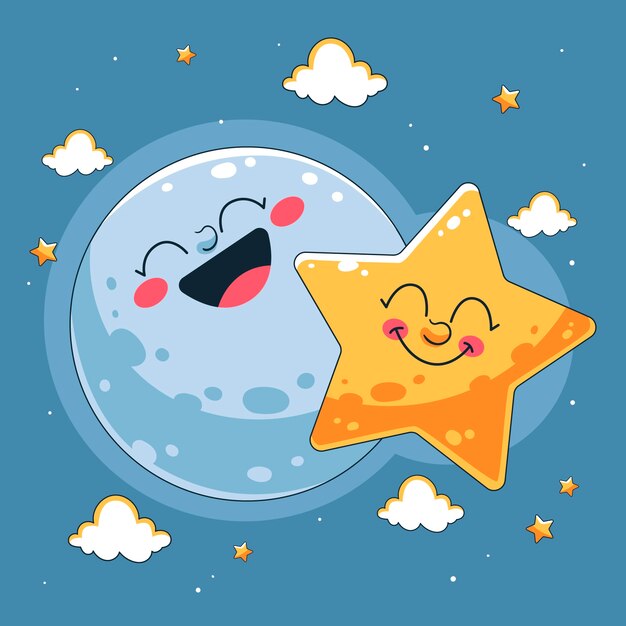 moon and stars drawing illustration