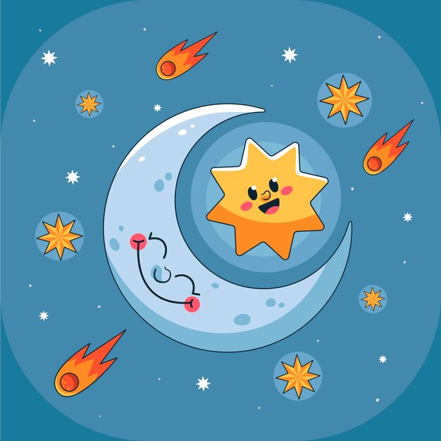 moon and stars drawing illustration
