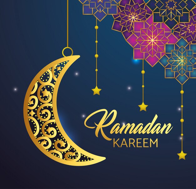 Moon and stars hanging to ramadan kareem