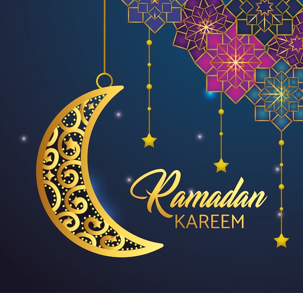 Луна и звезды висят на Рамадан Карим