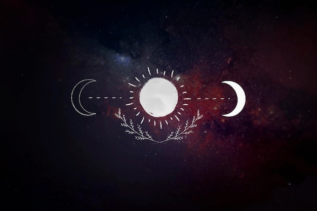 Free vector moon and the sun on a galaxy background