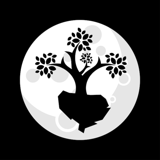 Vettore gratuito design del logo luna e albero