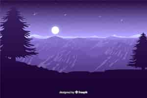 Free vector moonlight on mountains with falling stars