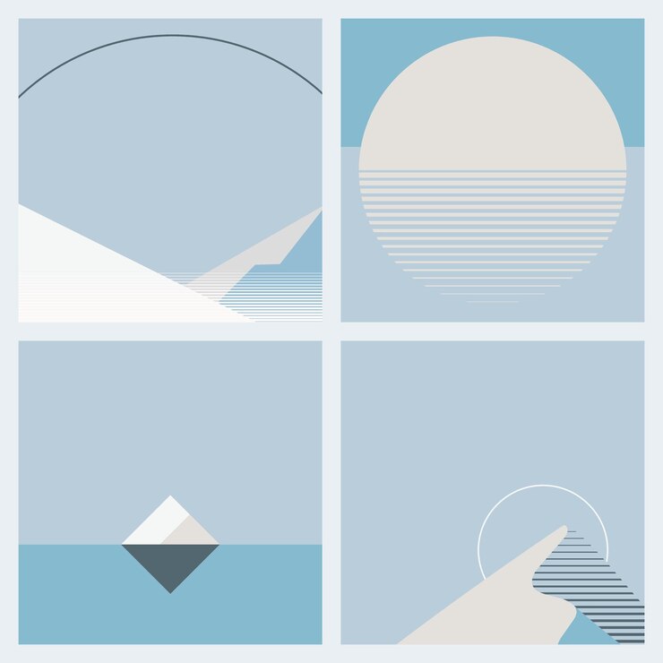 Free Vector moonlight during winter background geometric style set