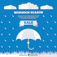 Vettore gratuito fondo di vendita di stagione di moonson con pioggia