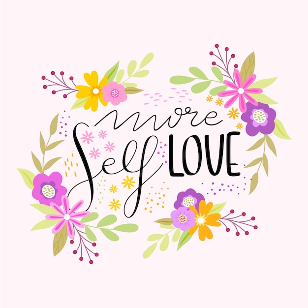 Free vector more self love floral lettering