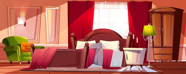 방 인테리어 만화 배경의 혼란에 아침 침실