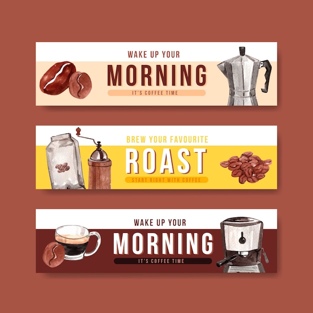 Morning breakfast banner set