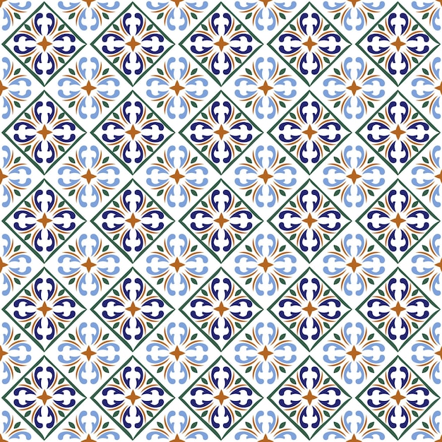 Moroccan blue tiles print or spanish ceramic surface pattern texture.