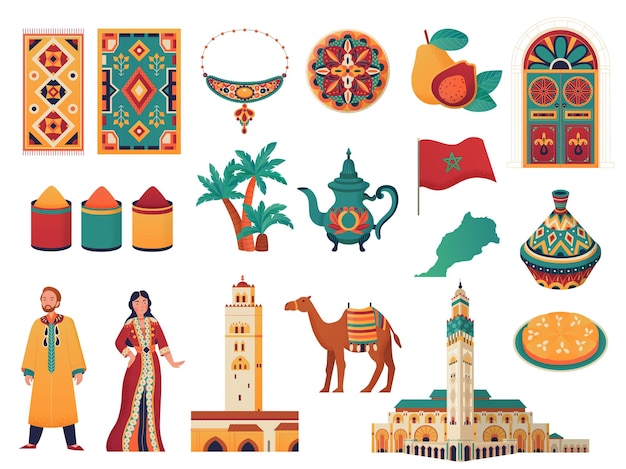 Марокко плоский набор Бесплатные векторы