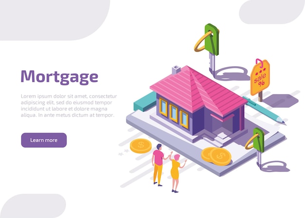 Free vector mortgage isometric landing page or web banner.