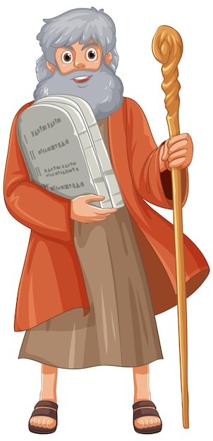 Moses cartoon character holding ten commandments