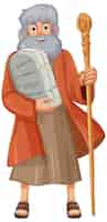 Free vector moses cartoon character holding ten commandments