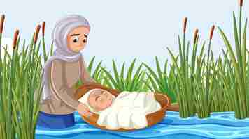 無料ベクター モーセ39 母 は 幼い 息子 を ナイル 川 に 投げ込む