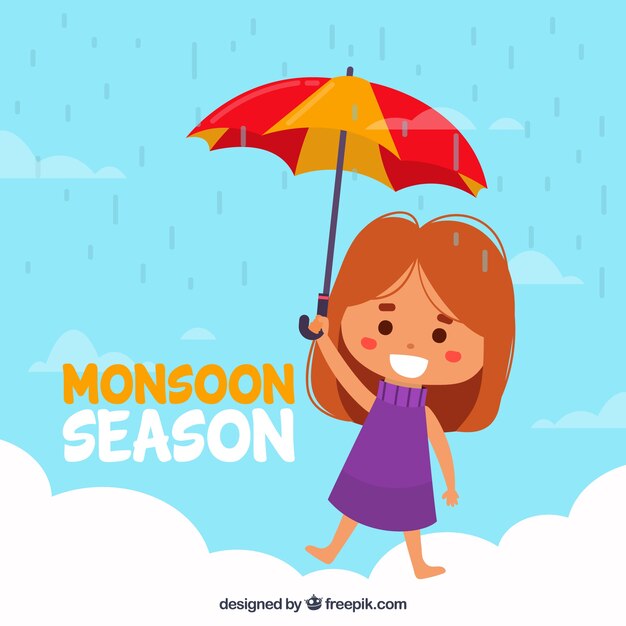 Mosoon season composition with flat design