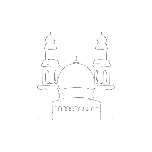 무료 벡터 모스크 연속 라인 아랍어 무슬림 모스크 빌딩
