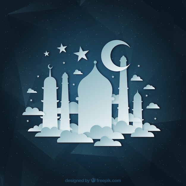 Free Vector mosque and crescent moon