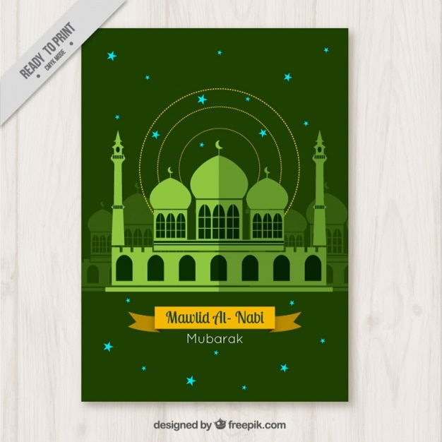 Free vector mosque mawlid green brochure