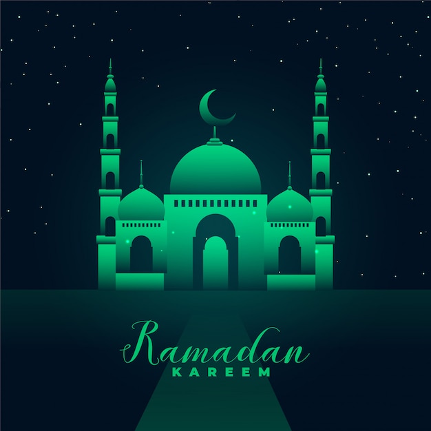 Mosque silhouette with green lights ramadan kareem