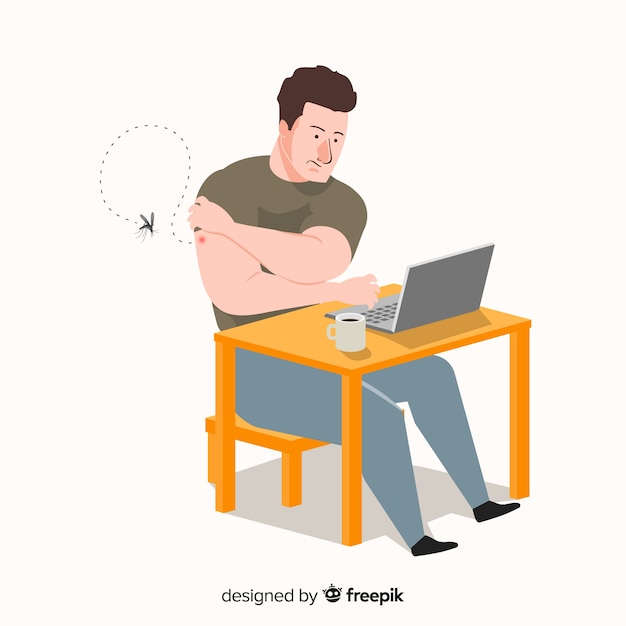 Free vector mosquito biting a a person with flat design