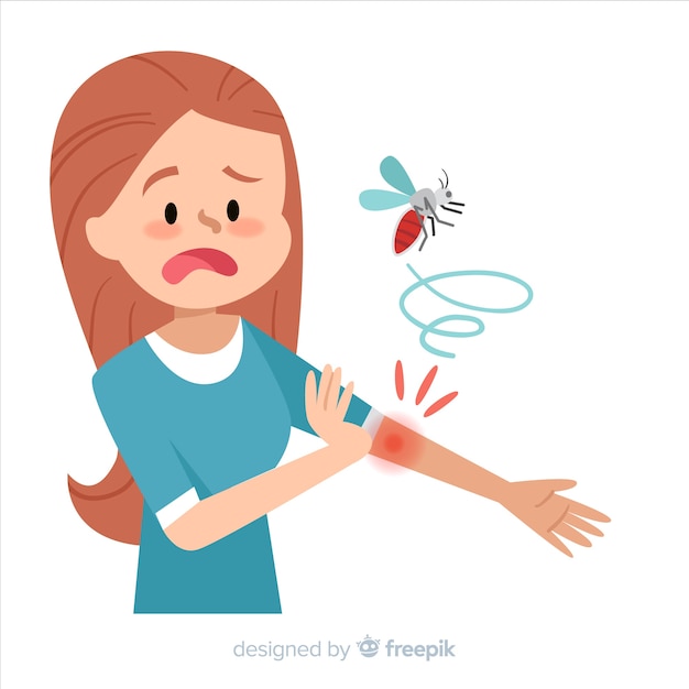 Mosquito biting a a person with flat design