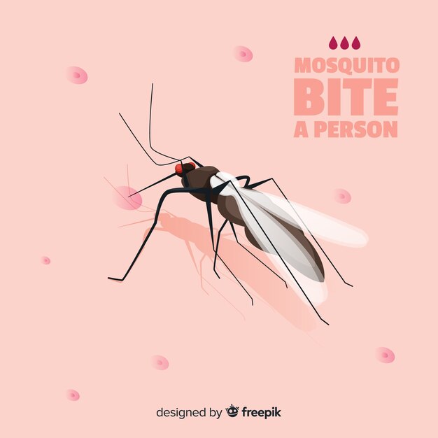 Mosquito biting a a person with flat design