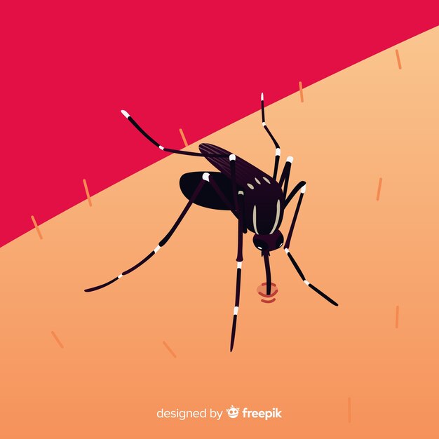 Mosquito biting a a person with flat design