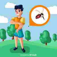 Free vector mosquito biting a a person with flat design