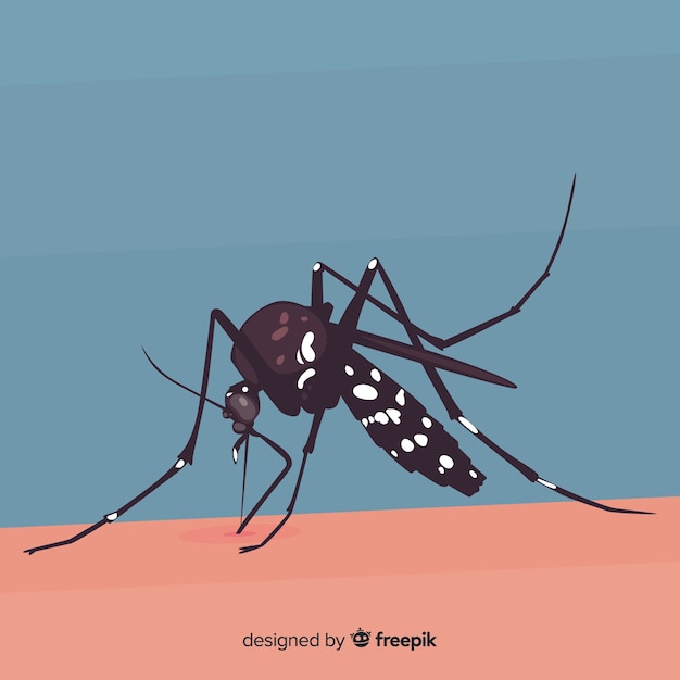 Mosquito biting a a person with flat design