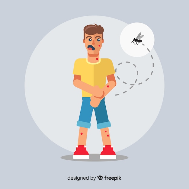 Mosquito biting a a person with flat design