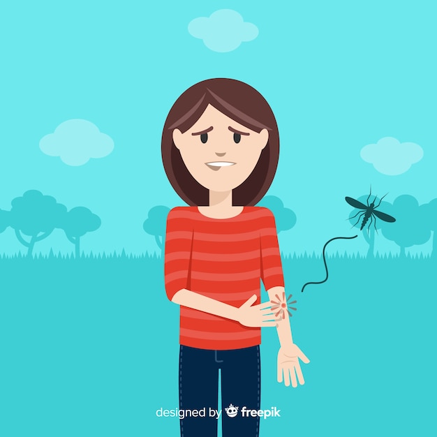 Free vector mosquito biting a a person with flat design