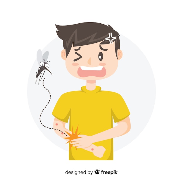 Mosquito biting a a person with flat design