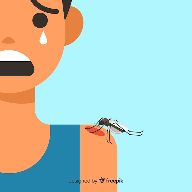 Free vector mosquito biting a person with flat design