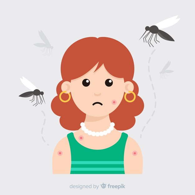 Free vector mosquito biting a person with flat design