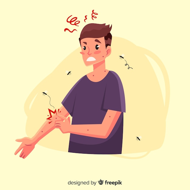 Free vector mosquito biting a person with flat design