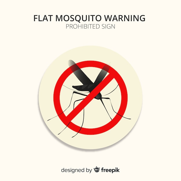 Mosquito warning sign with flat design