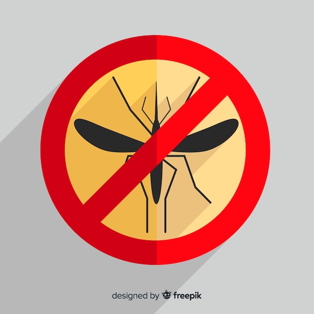 Mosquito warning sign with flat design