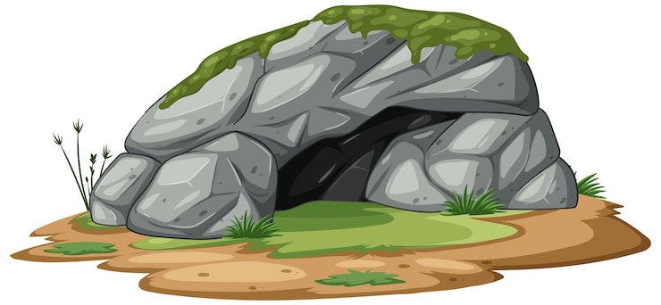 Free Vector mossy cave entrance illustration