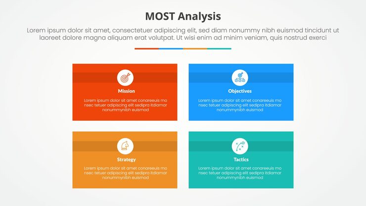 Free Vector most analysis infographic concept for slide presentation with rectangle box matrix structure with 4 point list with flat style