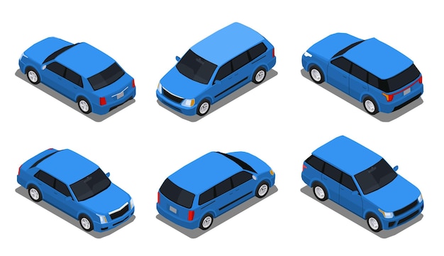 無料ベクター 最も一般的な自動車事故車の種類角度衝突等尺性セダンサルーンハッチバックバンベクトルイラストとセット