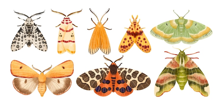 Free Vector moth butterfly watercolor hand painted illustration collection