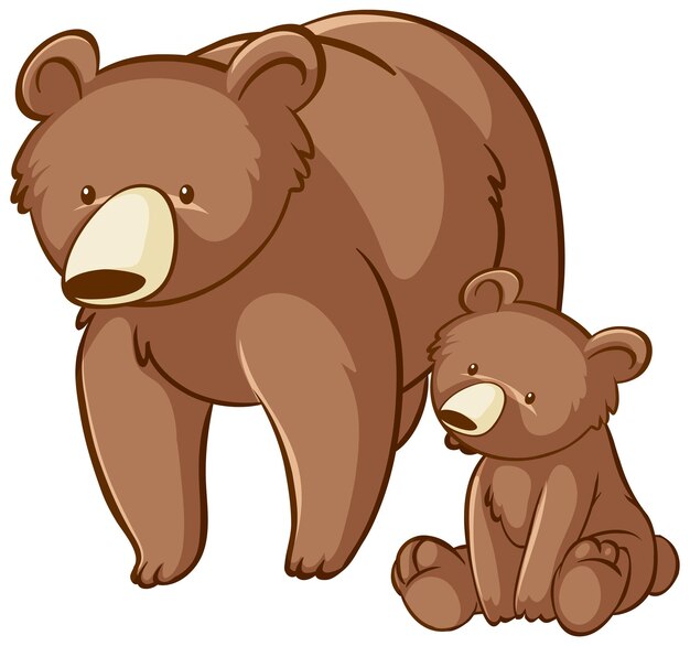 Mother and baby grizzly bear cartoon on white background