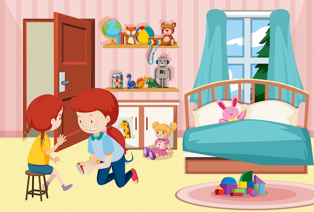 Free vector mother and daughter in bedroom