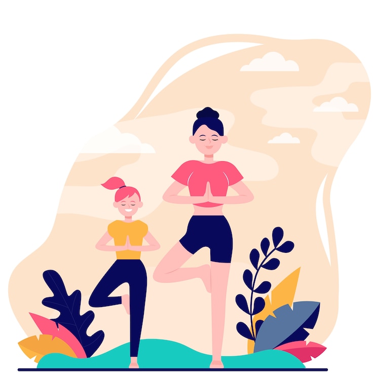 Free Vector mother and daughter doing fitness outdoors