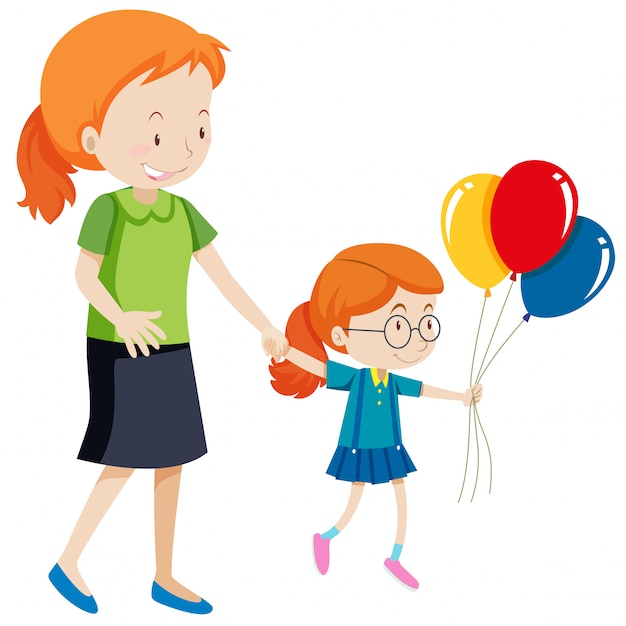 Free vector mother and daughter holding balloons